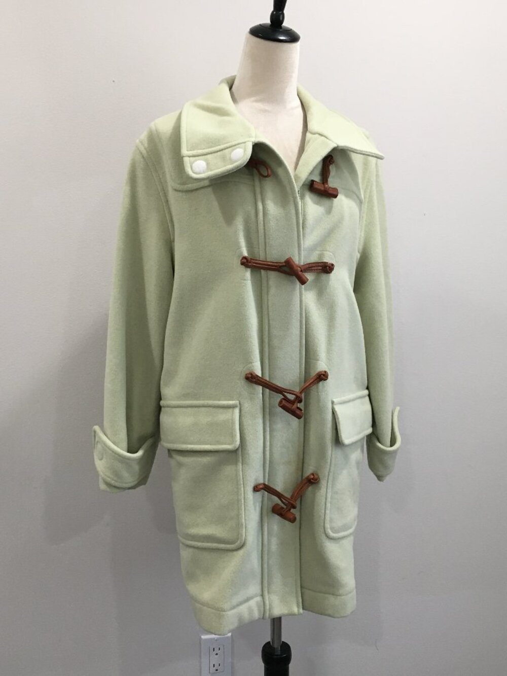 ESCADA Sport Light Green Virgin Wool Cashmere Blend Zip & Toggle Jacket Coat